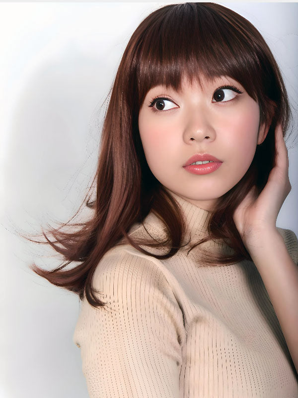 ブラウン ストレート ウィッグ けがし 中程度の長さ