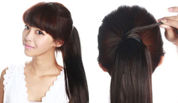 紐タイプポニーテールウィッグの付け方